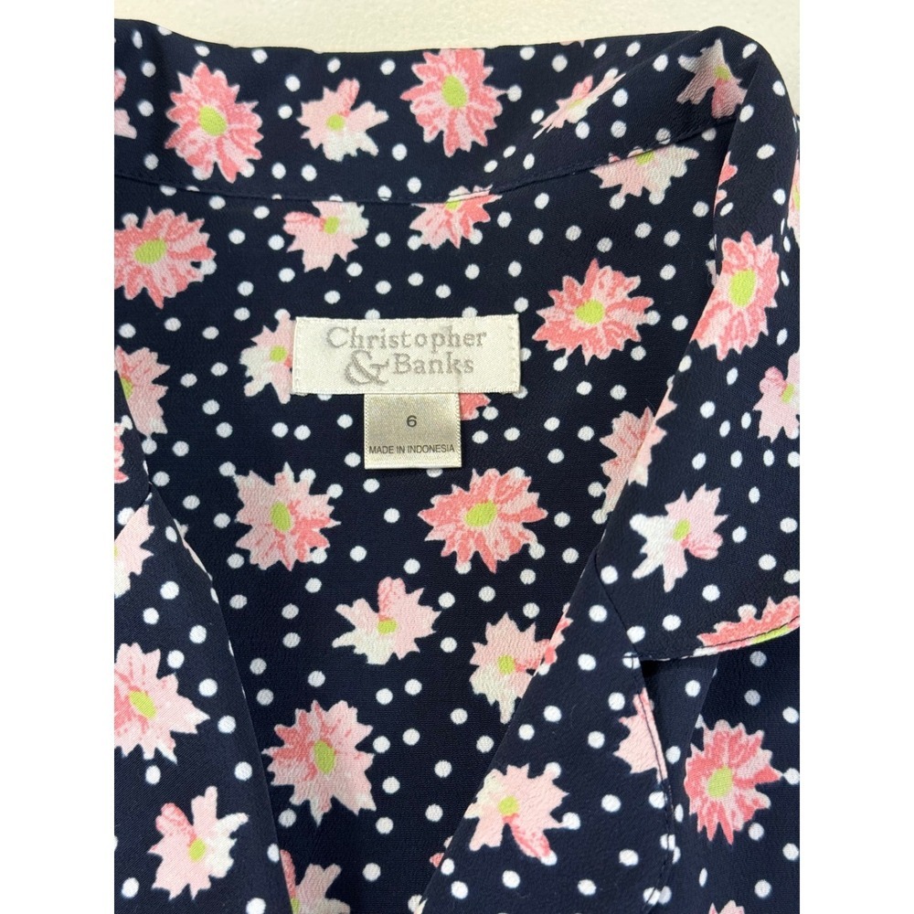 Christopher & Banks Floral maxi Dress Sleeveless Button Front Navy Pink 6 - Picture 6 of 8